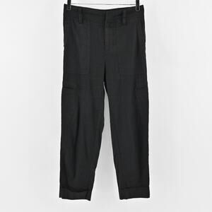 VINCE‎ Pants Womens Size S Cropped Linen Blend Solid Black High Rise Trousers